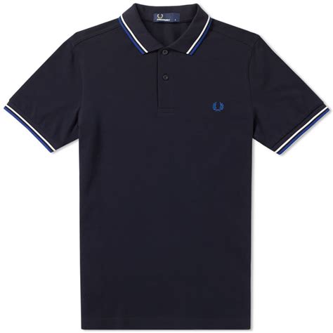 Fred Perry Slim Fit Twin Tipped Polo Navy Snow White And Pacific End Us