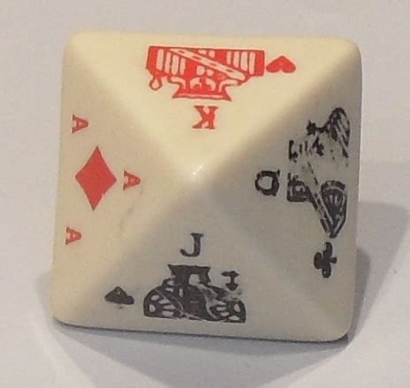 The excerpt you are referring to looks like a cut and paste from that article: 1028 An 8-sided poker dice, plastic, 27 mm