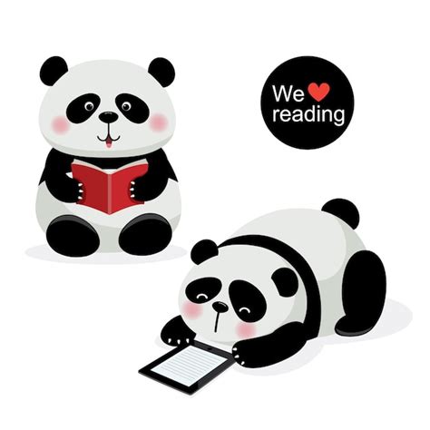 Ilustración De Vector De Dos Pandas Lindos Con Concepto De Lectura