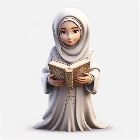 Premium Ai Image Muslim Girl Wearing Hijab Carrying Quran 3d Cute