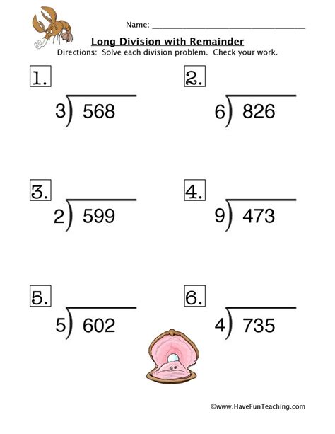 A part of basic arithmetic, long division is a method of solving and finding the answer and remainder for division problems that involve numbers with at least two digits. Long Division Remainder Worksheet • Have Fun Teaching