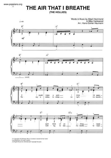 The Hollies The Air That I Breathe Sheet Music Pdf Free Score Download