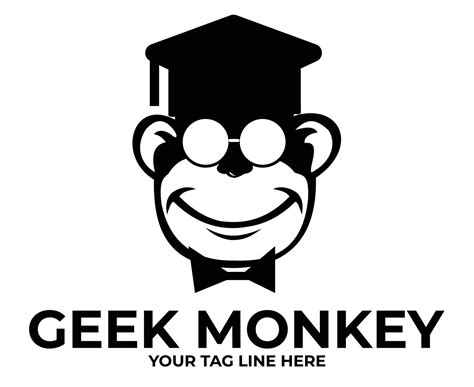 Geeky Monkey Logo Wearing Glasses University Hat And Smiling Happily