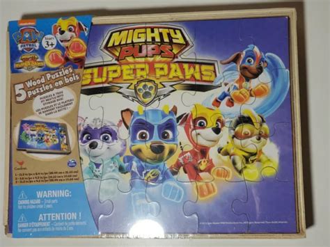 Nickelodeon Paw Patrol Mighty Pups Super Paws 5 Wood Puzzles W Storage