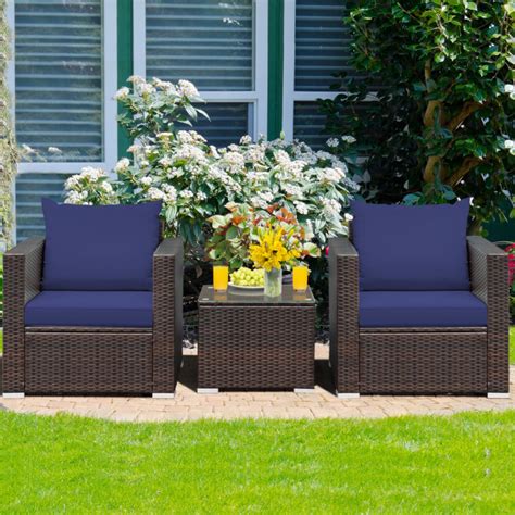 3 Pieces Patio Conversation Rattan Furniture Set With Cushion Costway