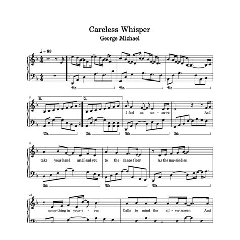Careless Whisper George Michael Sheets Piano Score Careless Whisper