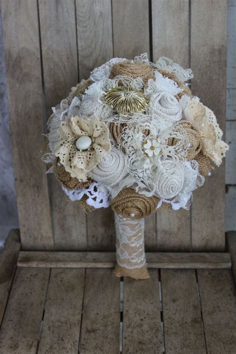 Wedding bouquets with vintage brooches. Rustic Glam Burlap Bridal Brooch Bouquet with pearl and ...