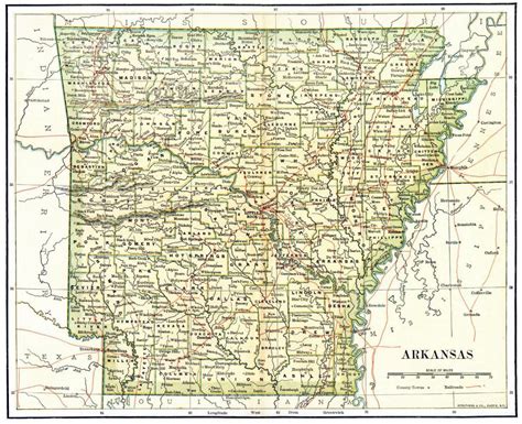 Detailed Old Administrative Map Of Arkansas State 1892 Arkansas