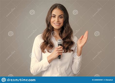 Woman Speech Business Woman Holding A Microphone Happy Smiling