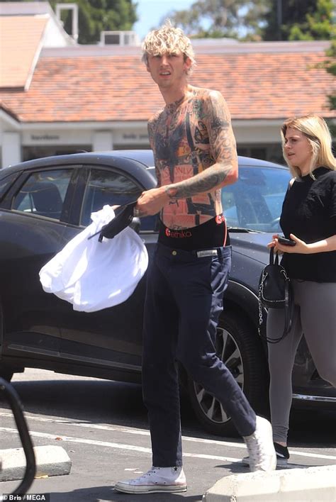 Machine Gun Kelly Puts His Tats On Display During Shirtless Outing With Friends In Beverly Hills