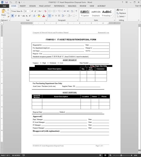 Example Fixed Asset Disposal Form
