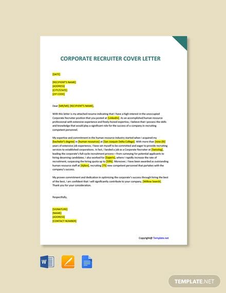 Cover letter examples in different styles, for multiple industries. Download 11+ Recruiter Cover Letter Templates - Google ...