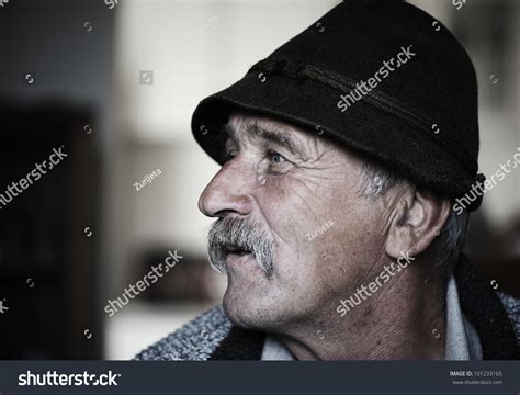 Portrait Of Old Man With Mustache Grain Added Stock Photo 101233165