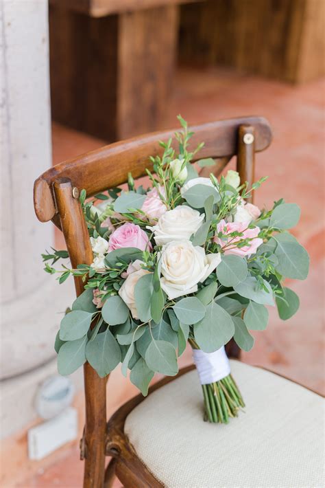 Bridal Bouquet With Eucalyptus White Roses And Blush Flowers From This