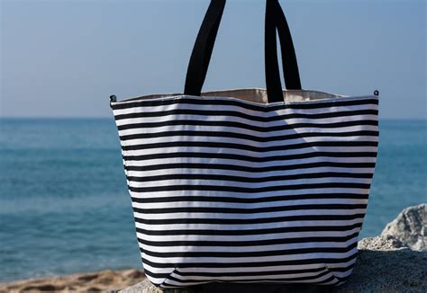 Striped Beach Tote Bag Weekender Bag Women Summer Bag Etsy