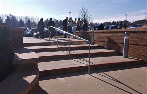 Stainless Steel Pipe Rail At Concrete Steps Great Lakes Metal Fabrication