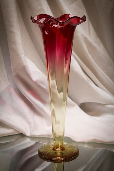 Signed Libbey Amberina Victorian Glass Flared Vase