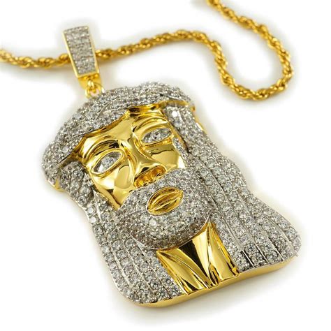 18k Gold Iced Mini Jesus Piece 8 With Rope Chain Nivs Bling