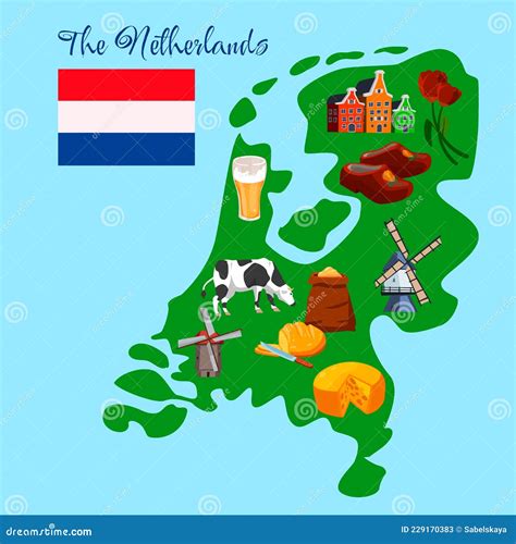 Dutch Or Netherlands Travel Tourist Map Guide Flat Vector Illustration