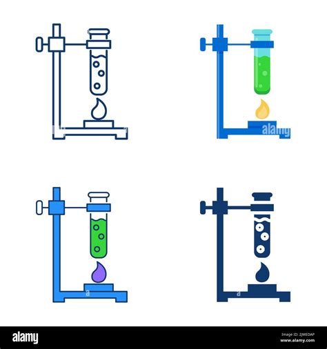 Lab Stand With Vial And Heater Icon Set In Flat And Line Style Retort