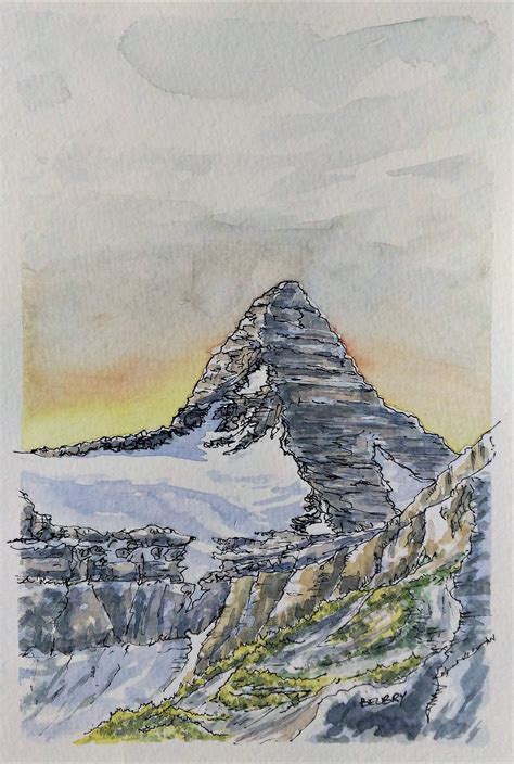 Ink And Watercolor By Gurvan Beubry Mount Assiniboine Provincial Park