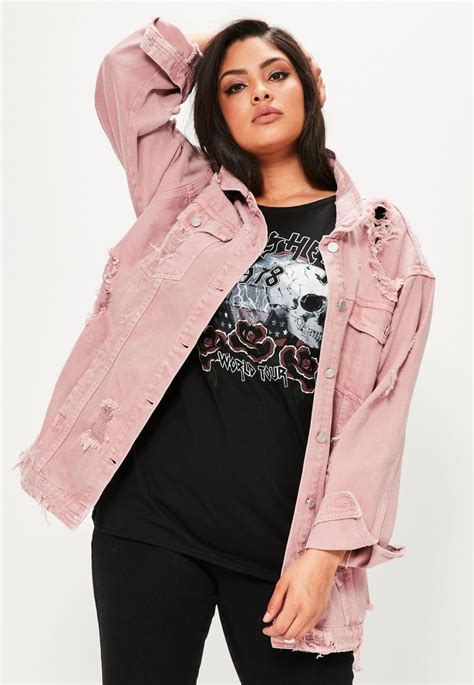 Plus Size Pink Distressed Denim Jacket Missguided Australia Plus