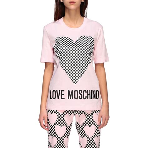 Love Moschino Short Sleeved T Shirt With Micro Checkered Heart Pink