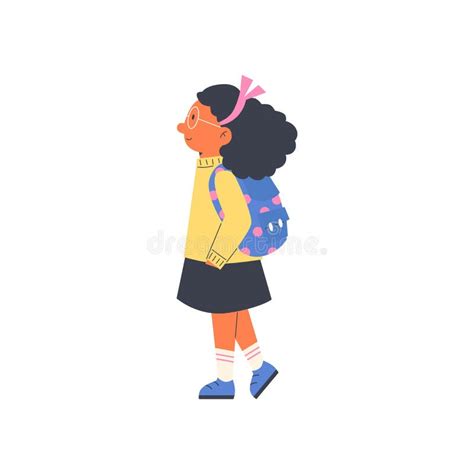 Schoolgirl With Backpack Cartoon Character Flat Vector Illustration Isolated Stock Vector
