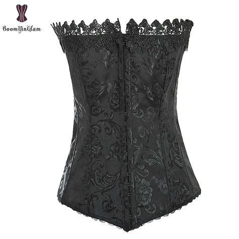 Jacquard Corset Top Overbust Waist Trainer Corselet With Emboidery Lace