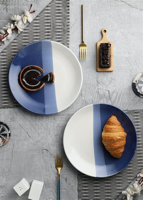 Get Handpainted Ceramic Glossy Blue Dinner Plates Dinnerware Serving