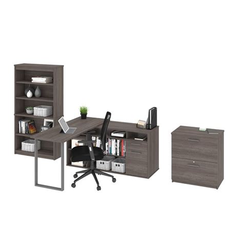 Bestar Solay Modern L Shaped Desk With Storage Bark Grey 29850 47 Rona
