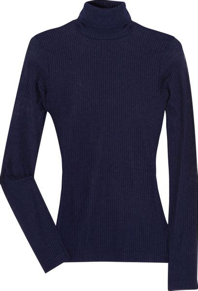 Jil Sander Ribbed Knitted Silk Turtleneck Top In Blue Navy Lyst