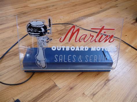 Vintage Martin Outboard Motor Lighted Sign Ultra Rare Sales And Service