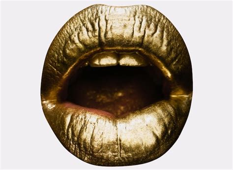 premium photo open mouth close up female golden mouth isolated woman sensual gold lips shine