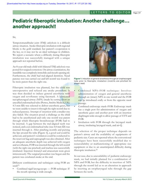 Pdf Pediatric Fiberoptic Intubation Another Challenge Another