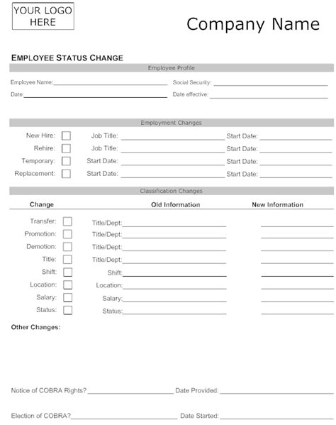 Employee Status Change Forms Word Excel Samples