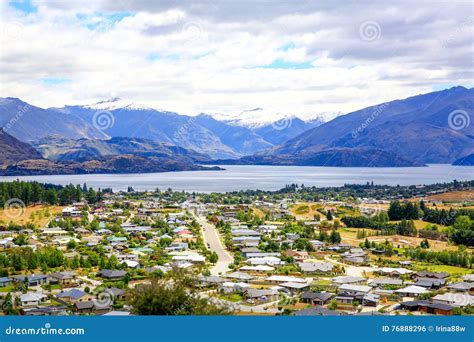Panoramic View Of Lake Wanaka Town New Zealand Stock Photo Image Of