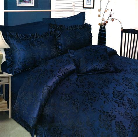 New 6 Pc Jacquard Damask Blue Black Floral Duvet Cover Bedspread Luxury