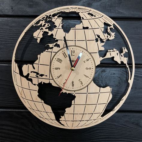 Map Of The World Wall Wood Clock Wood Clocks Wall Clock Design