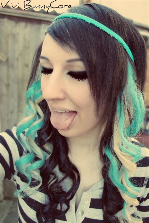 Vivi Bunnycore Turquoise Curly Emo Scene Hair By Vivibunnycore On
