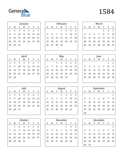 1584 Calendar Pdf Word Excel