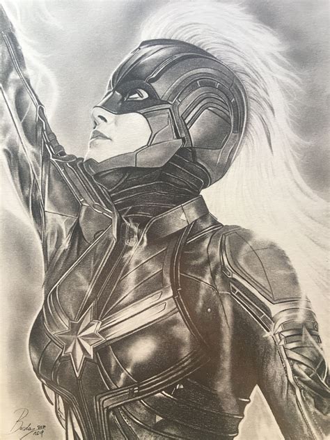 Captain Marvel Graphite Pencil Portrait Marvel Art Drawings Avengers
