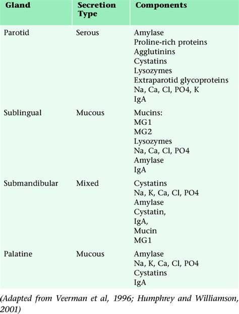 Salivary Gland Secretions And Components Download Table