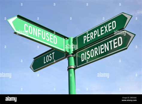 Confused Perplexed Lost Disoriented Signpost Stock Photo Alamy