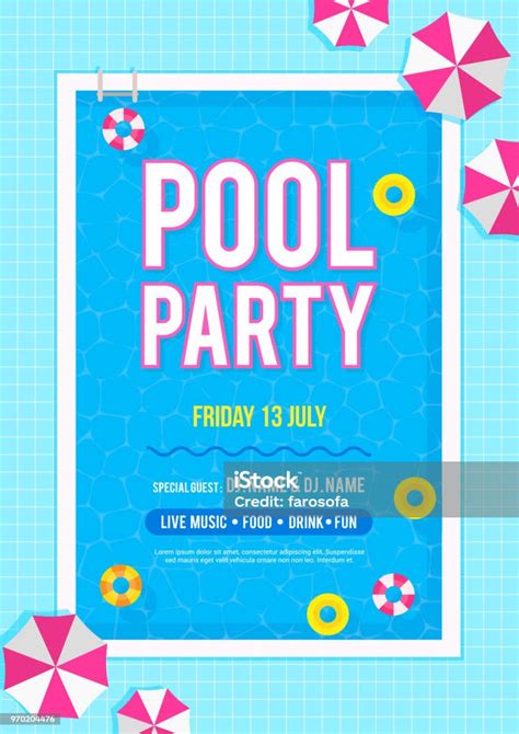pool party einladung plakat vektorillustration draufsicht der swimmingpool mit schwimmreifen und