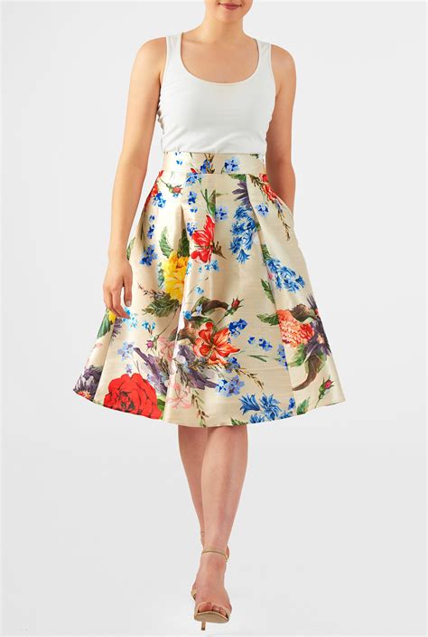 Shop Floral Print Dupioni Pleat Skirt Eshakti