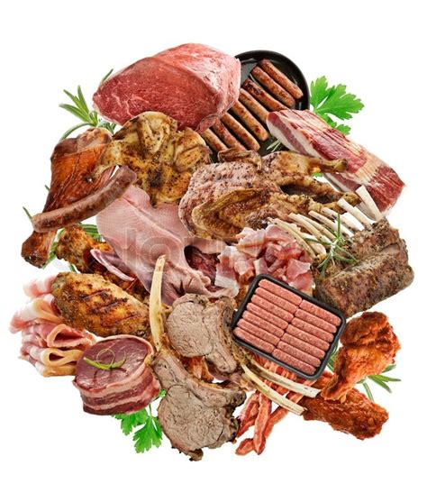 Assortment Of Meat Products On White Background Stock Photo Colourbox