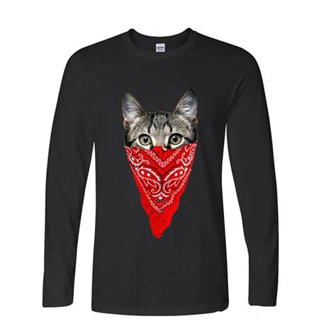 2017 Newest Fashion Funny Cool Gangsta Cat Funny Long Sleeve T Shirt