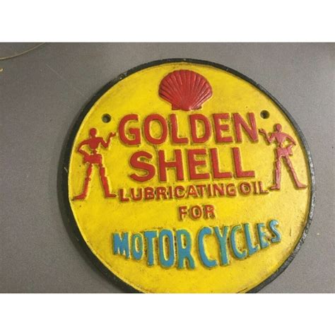 S5 Golden Shell Motor Cycles Oil Cast Iron Sign Vintage Looks Old Badge