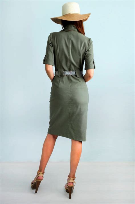Safari Dress Cotton Dress With Short Sleeves Safari Dress Etsy